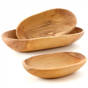 Set of Three Wild Olive Wood Serving Bowls