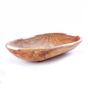 12" Wild Olive Wood Oval Bowl with Striped Bone Inlay